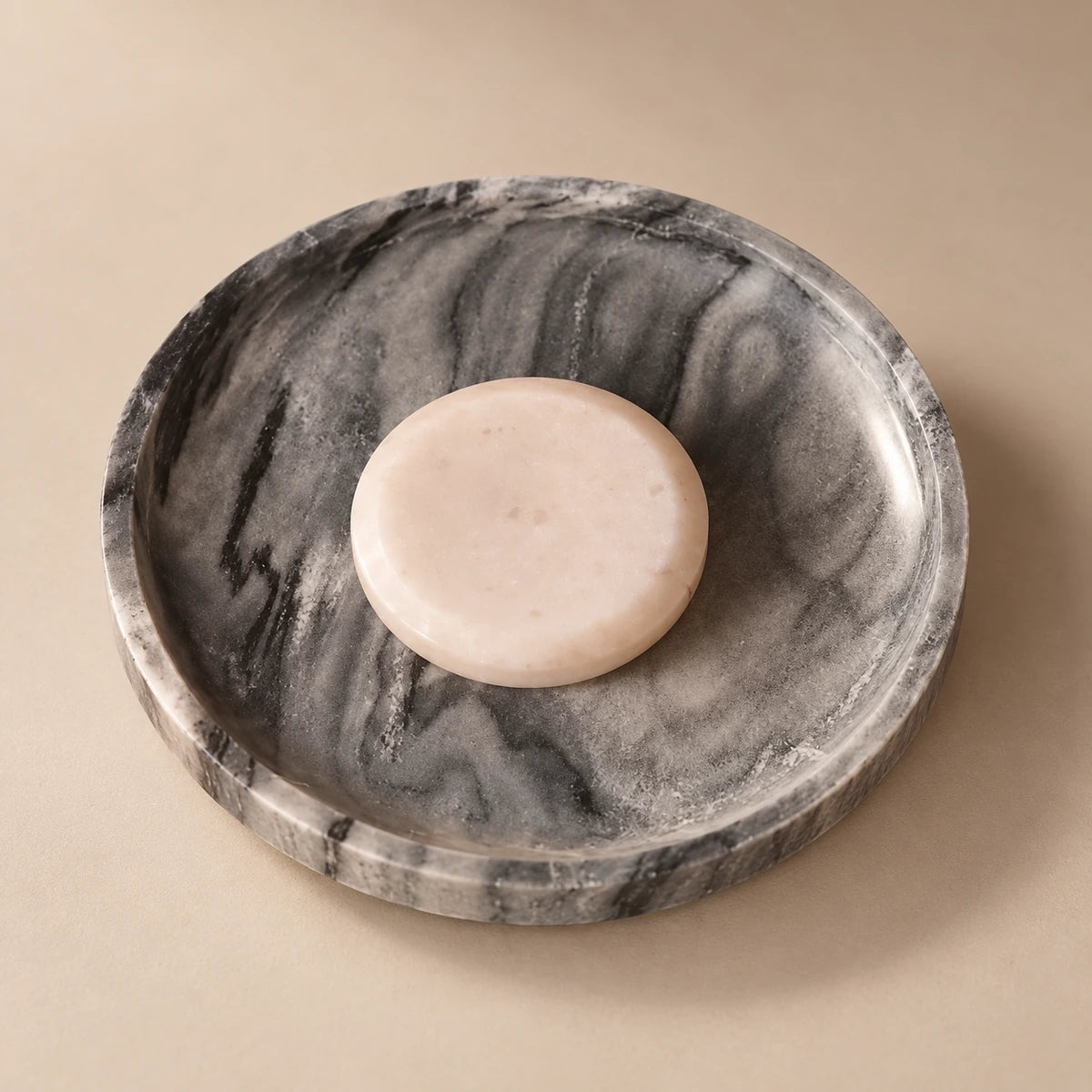 Generated material detail of Black & Grey Orbis Curv curved stone dish and white stone center