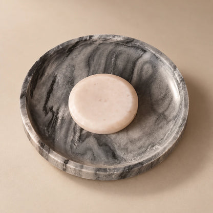Generated material detail of Black & Grey Orbis Curv curved stone dish and white stone center