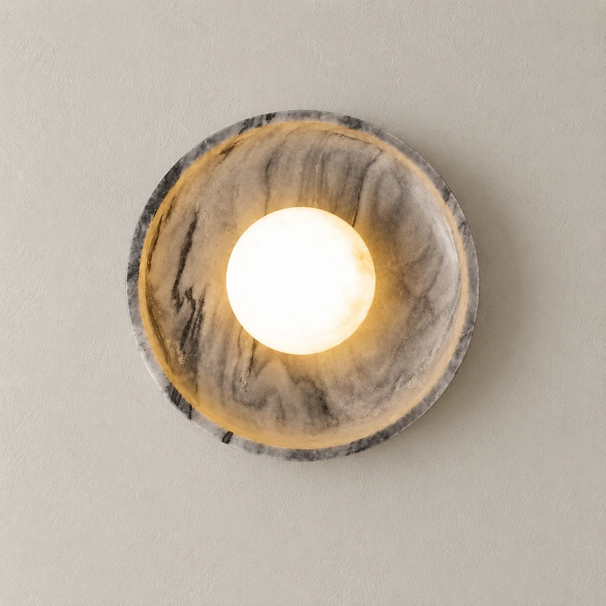 Generated product rendering of Black & Grey / White Stone Orbis Curv wall light, based on supplier video
