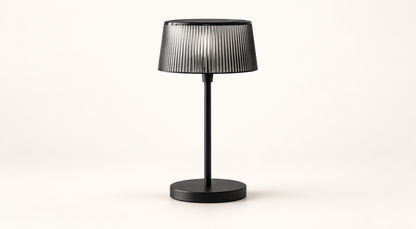 Noir Ribbed table lamp with smoke-black shade and matte-black base
