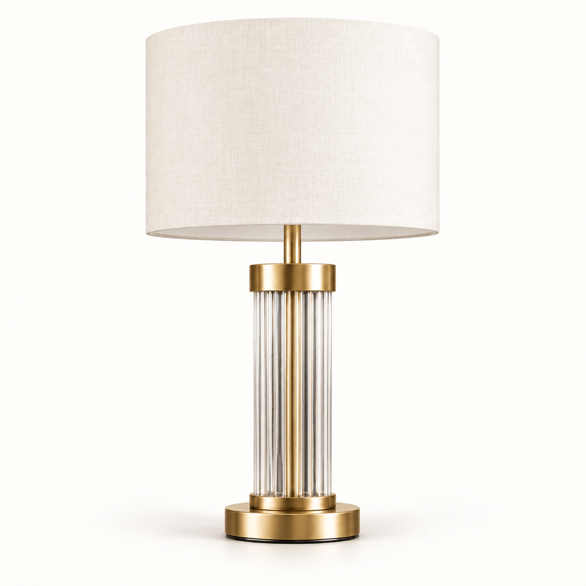 Aurelia crystal-rod table lamp with gold-finish frame and white drum shade