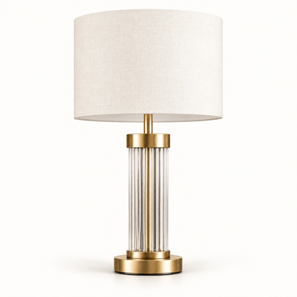 Aurelia crystal-rod table lamp with gold-finish frame and white drum shade