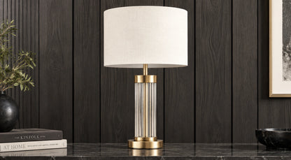 Aurelia crystal-rod table lamp switched off on a dark console