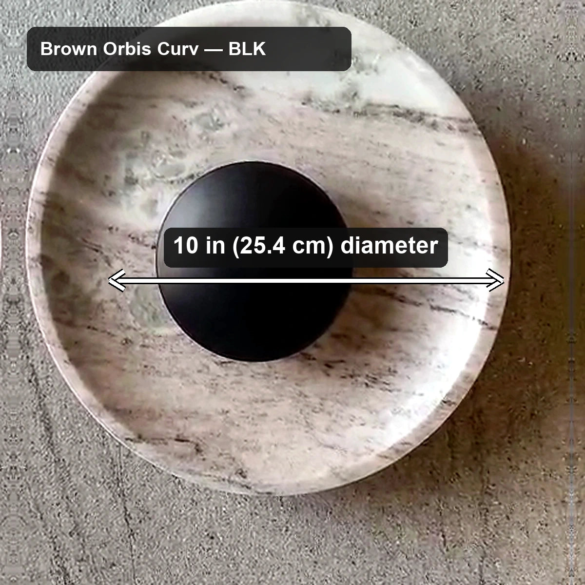 Orbis Curv Marble Wall Light - Brown Orbis Curv — BLK - verified dimensions marked on real product image