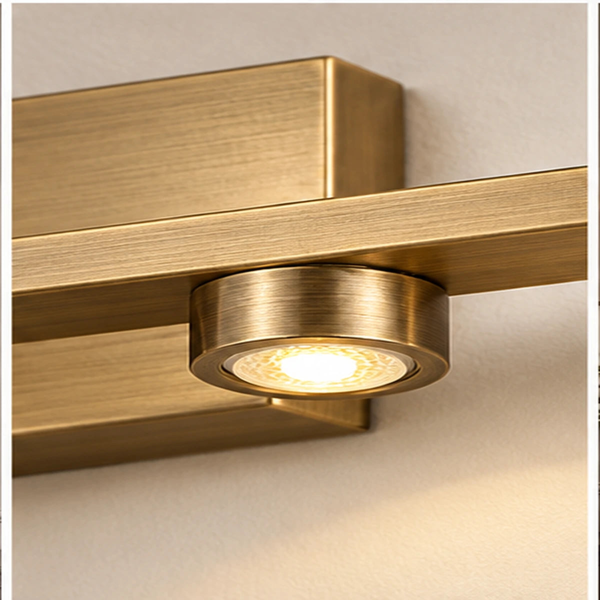 Close-up of antique brass bar and COB light module