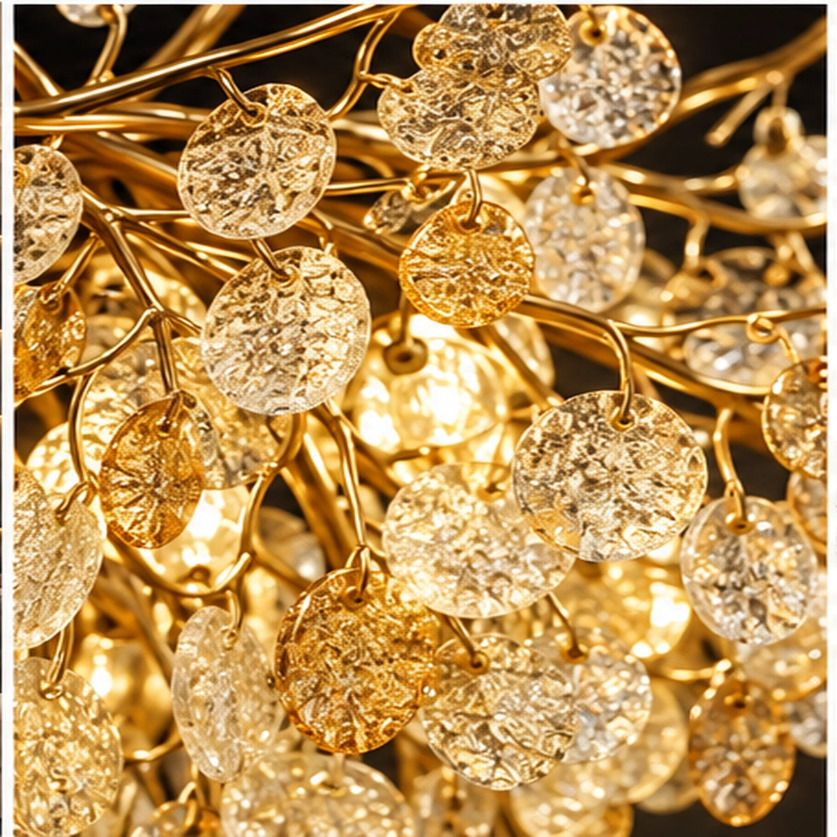 Close-up of amber and clear crystal leaves