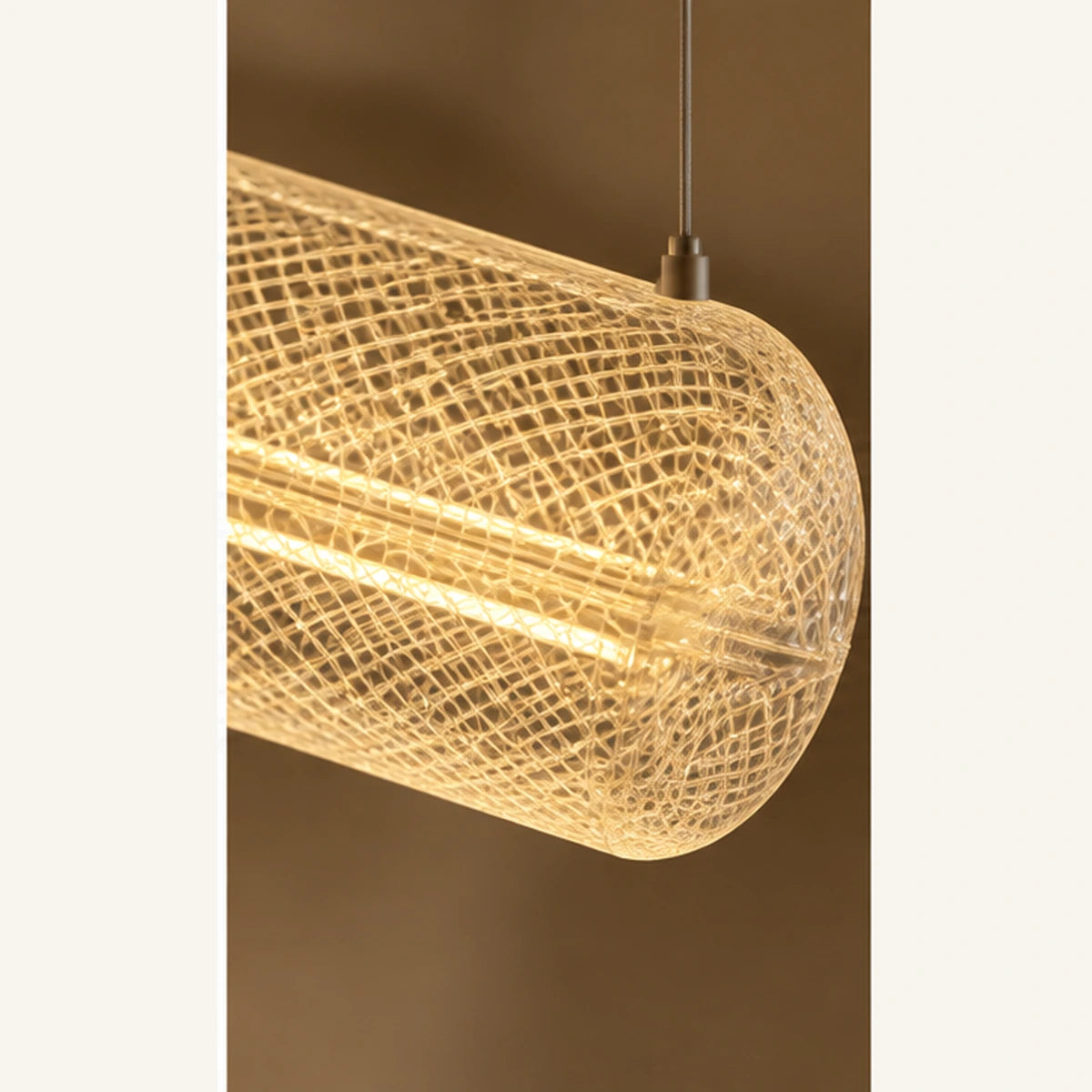 Close-up of clear acrylic micro-grid texture and rounded end