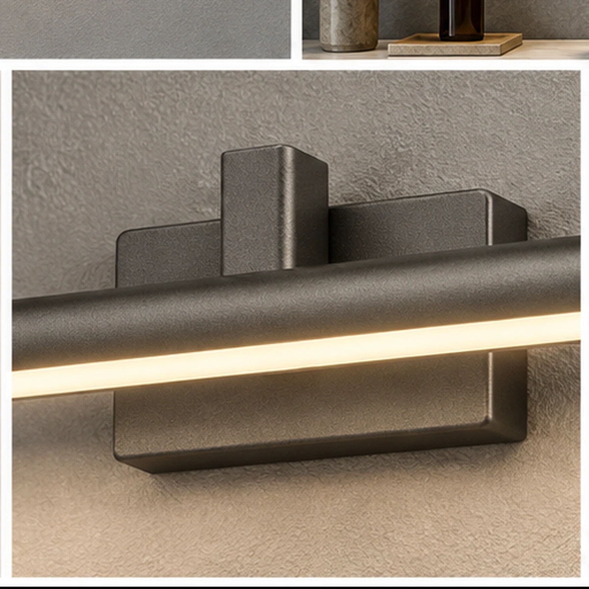 Close-up of the central wall mount and cylindrical LED bar