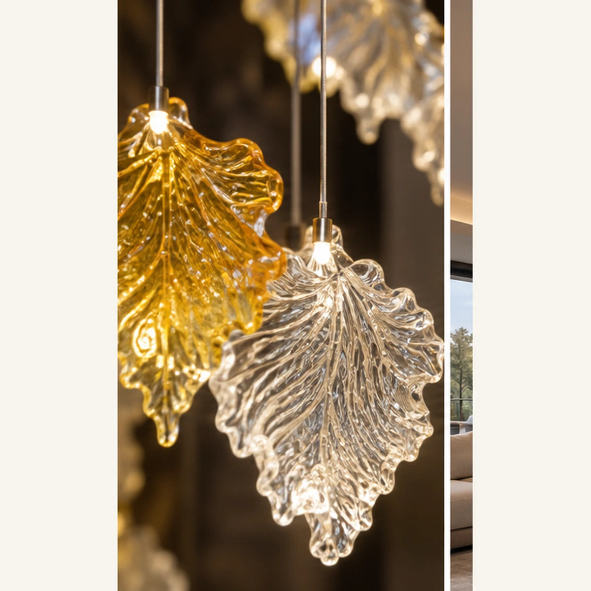 Close-up of amber and clear ruffled textured glass
