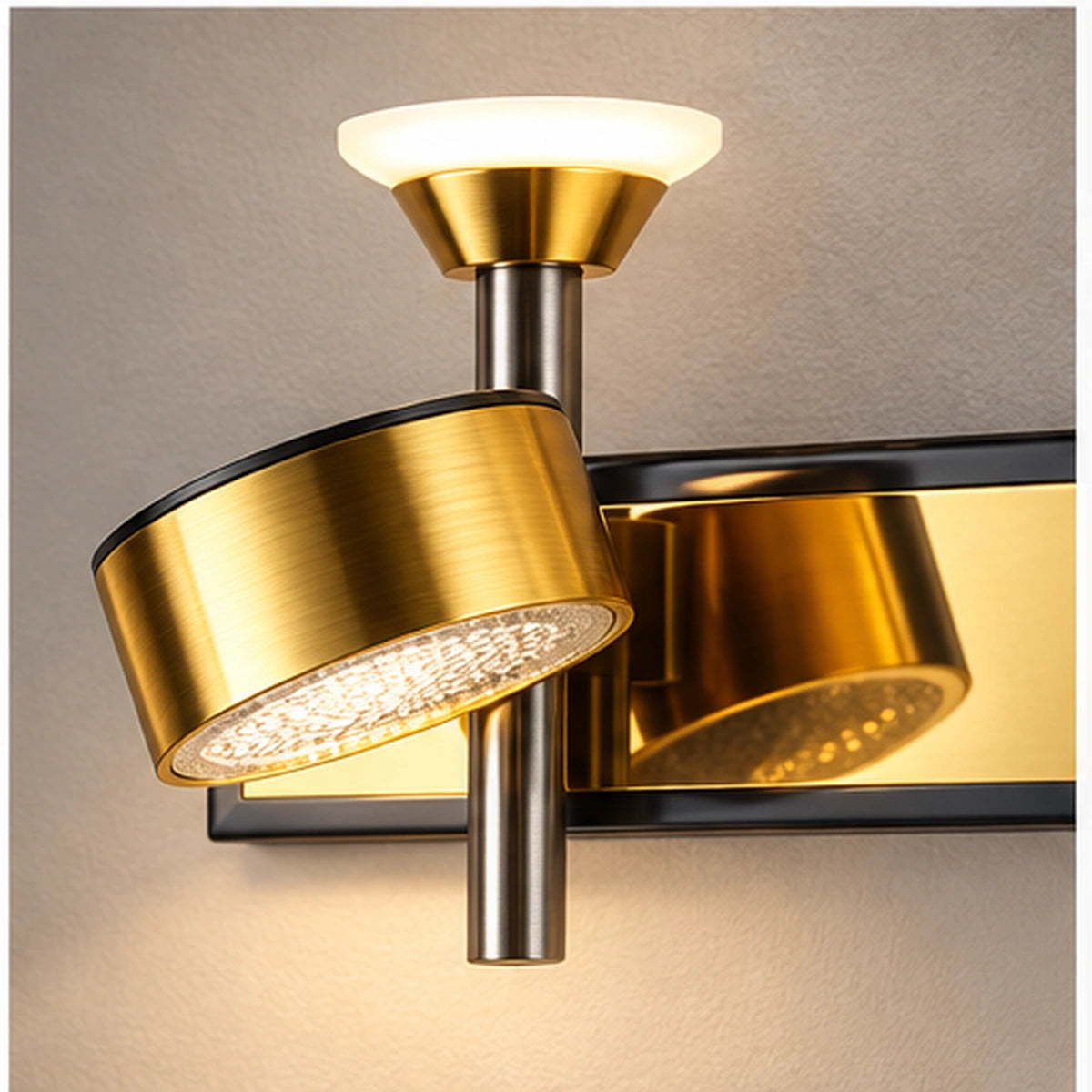 Close-up of the cylindrical spotlight head and stem connection