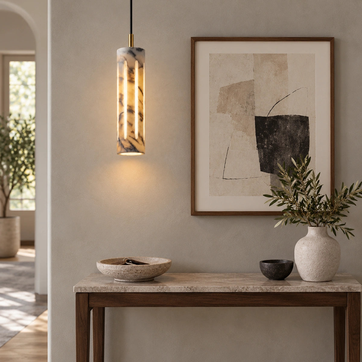Bliss & Birch Cylo marble pendant - styled roomuse image based on exact supplier reference