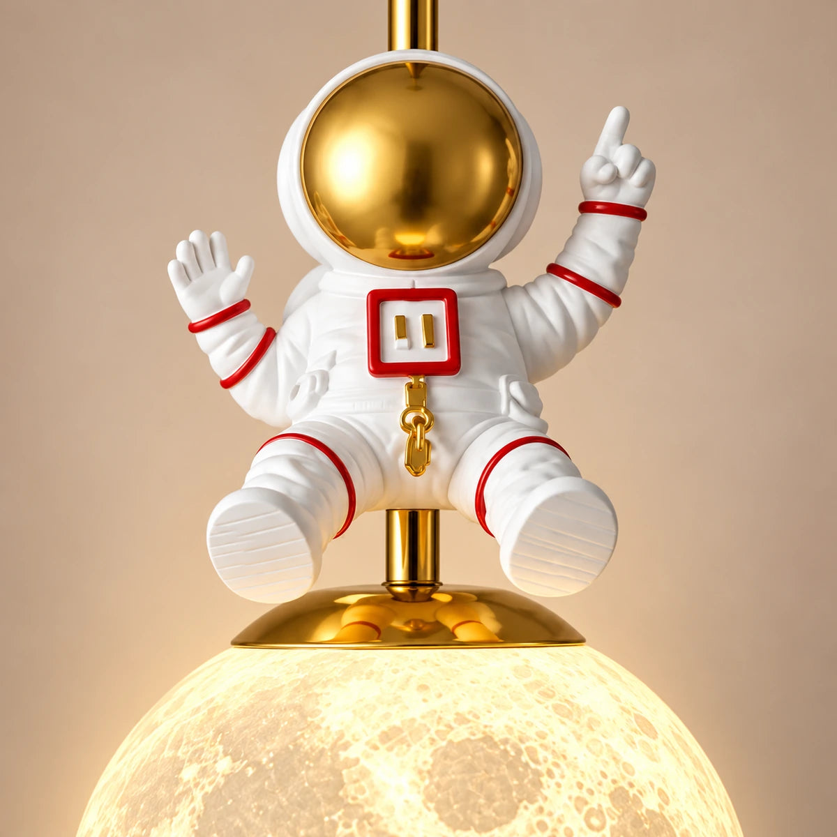 Close-up of the astronaut figure and globe attachment