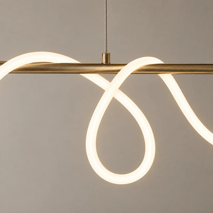 Close-up of luminous ribbon crossover and gold-tone support
