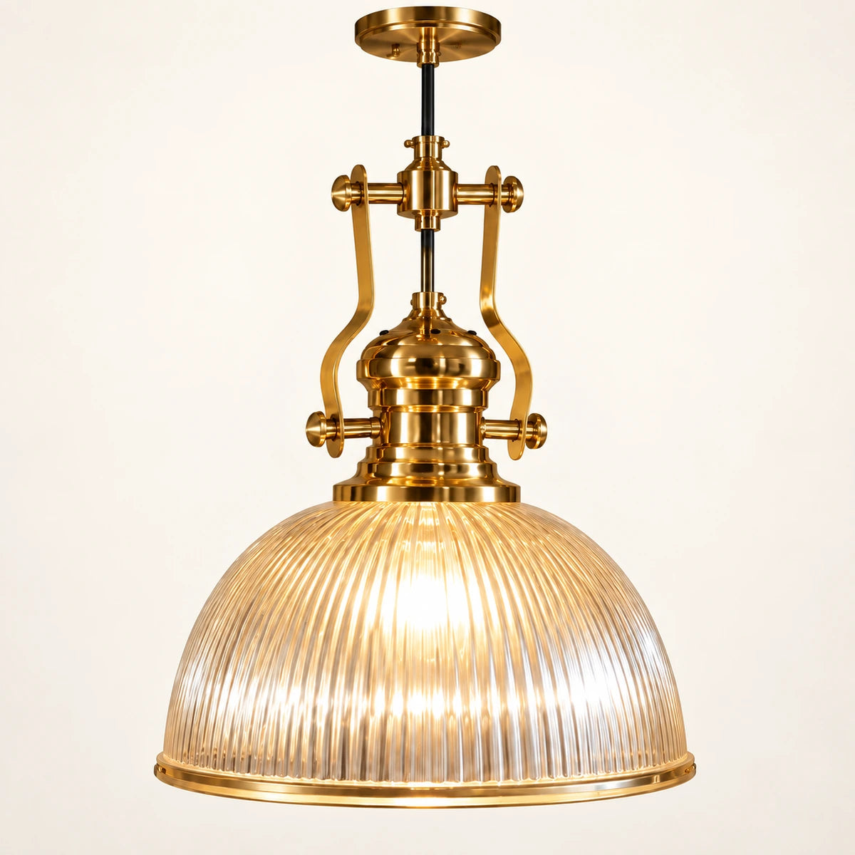 Close-up of the lantern frame and ribbed dome shade