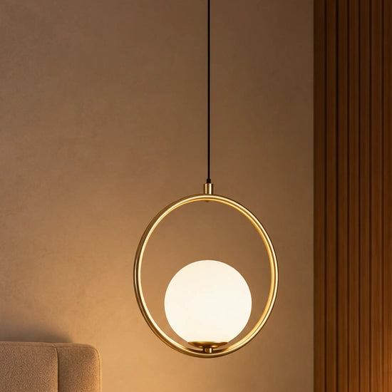 Close-up of the complete circular ring, connector and opal globe