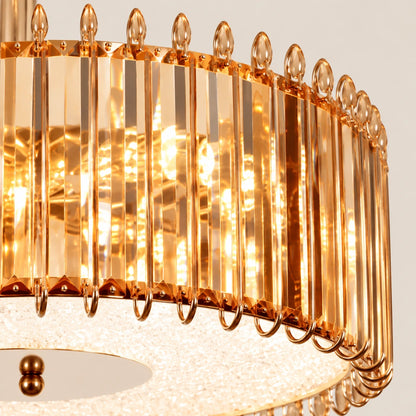 Close-up of amber crystal rods, gold frame and lower diffuser