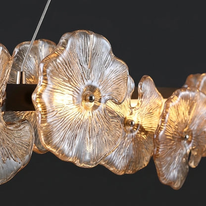 Close-up of the translucent flower-shaped glass details