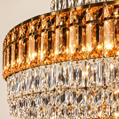 Close-up of the amber crystal band, clear crystal rows and gold-toned framework