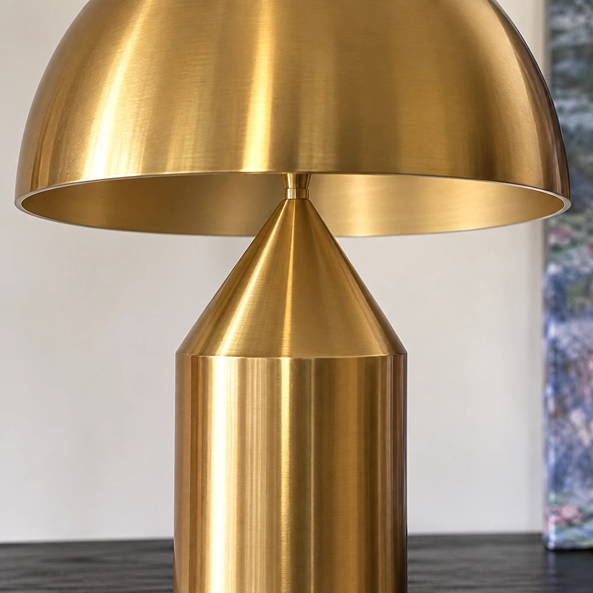 Close-up of the antique-gold metal dome, pointed collar and stem connection