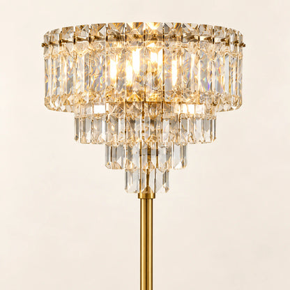 Close-up of the tiered clear accents and gold-tone stem connection