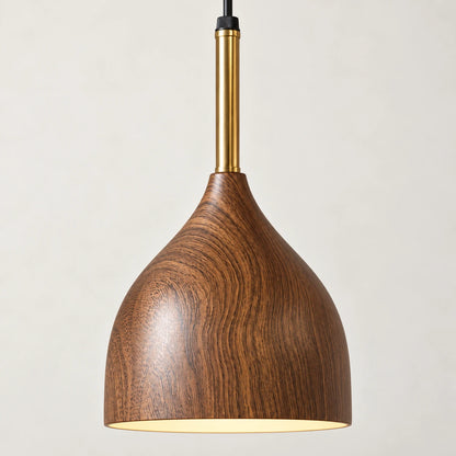 Close-up of wood-grain metal shade finish and upper neck connection