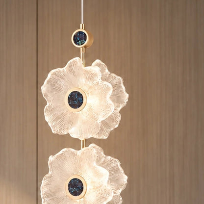 Celestia pendant textured floral glass layers and blue centre detail
