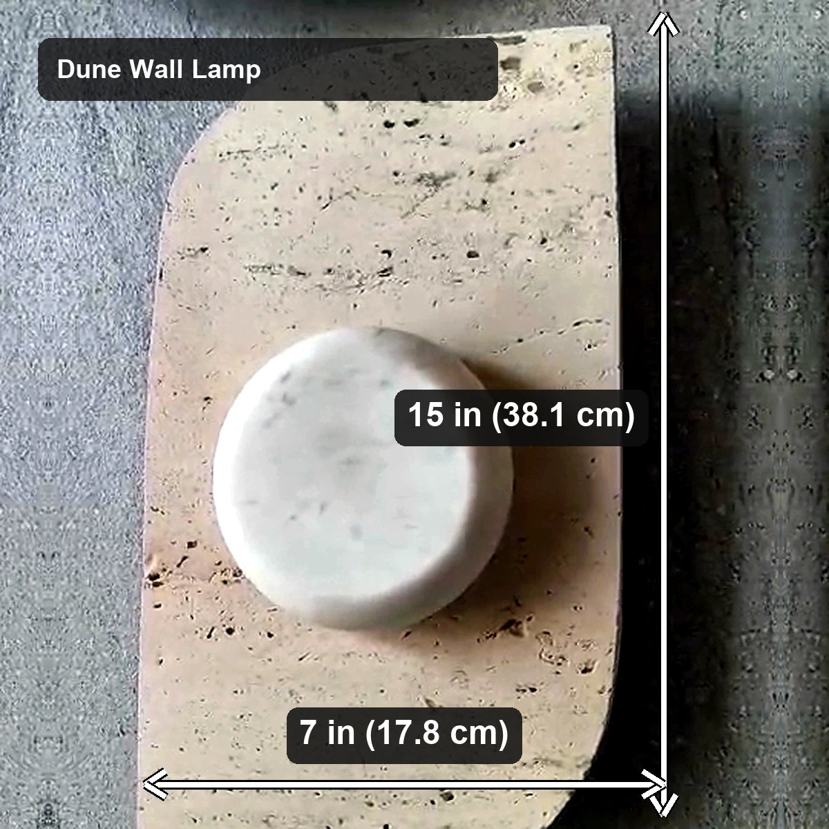 Dune Travertine Wall Lamp - Dune Wall Lamp - verified dimensions marked on real product image
