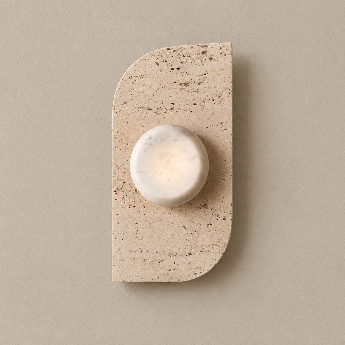 Dune travertine wall lamp with white translucent stone globe — illustrative product image