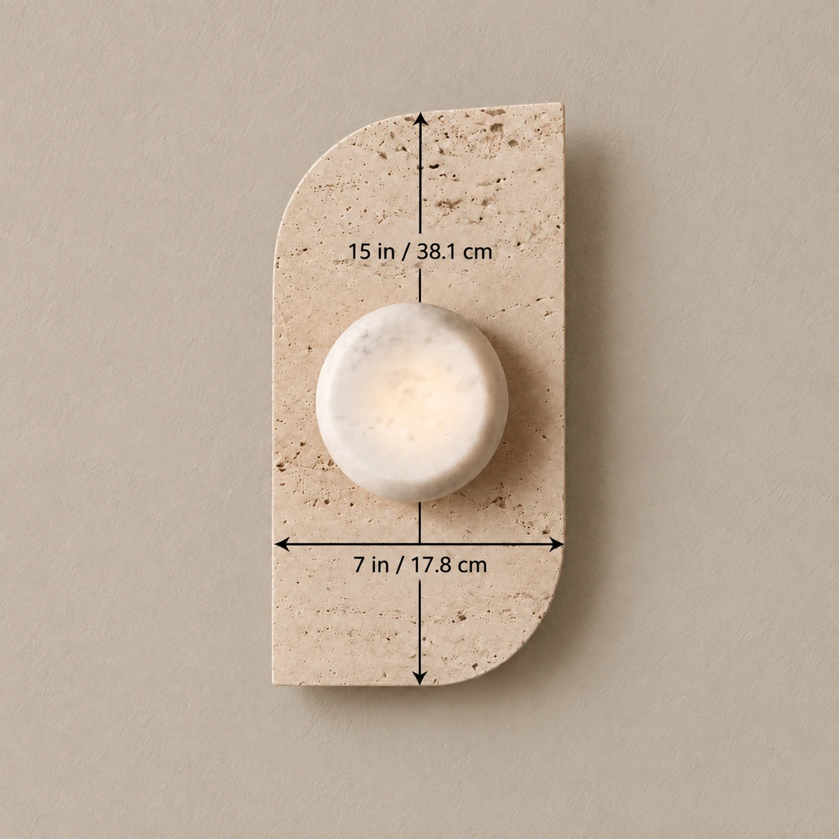Dune wall lamp — supplier-stated 15 in / 38.1 cm length and 7 in / 17.8 cm width marked on illustrative image