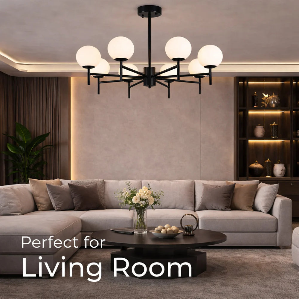 Modern Globe Bubble Chandelier – Black Frame & Glass Spheres