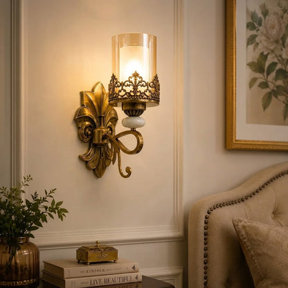 Antique Fleur glass wall sconce in a traditional interior