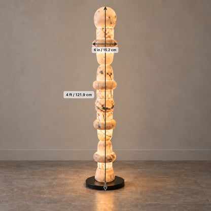 Bliss & Birch Trio Floor Lamp - verified 4 ft height and 6 inch stone-body width on generated styled image