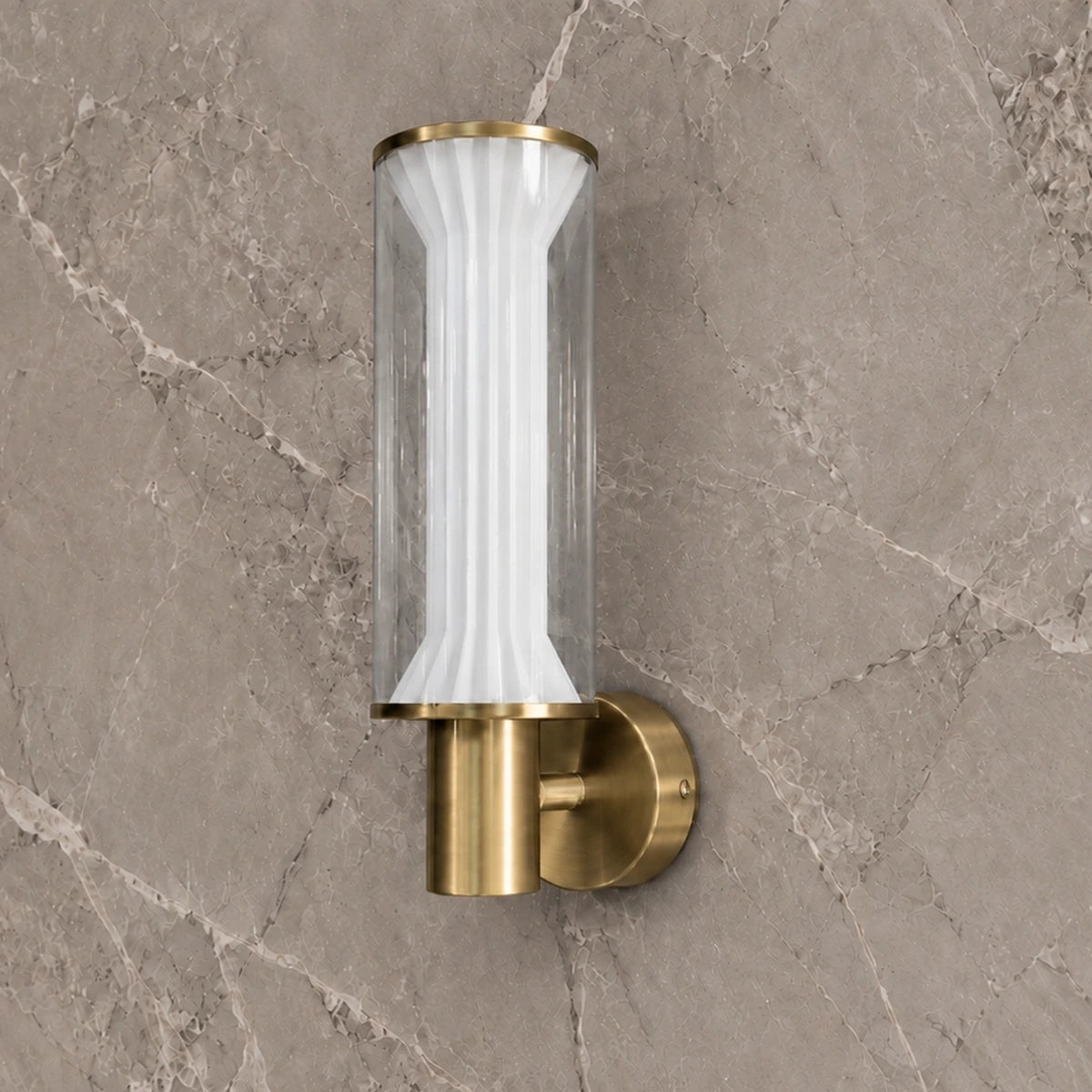 Fluted glass and gold wall light, unlit product view