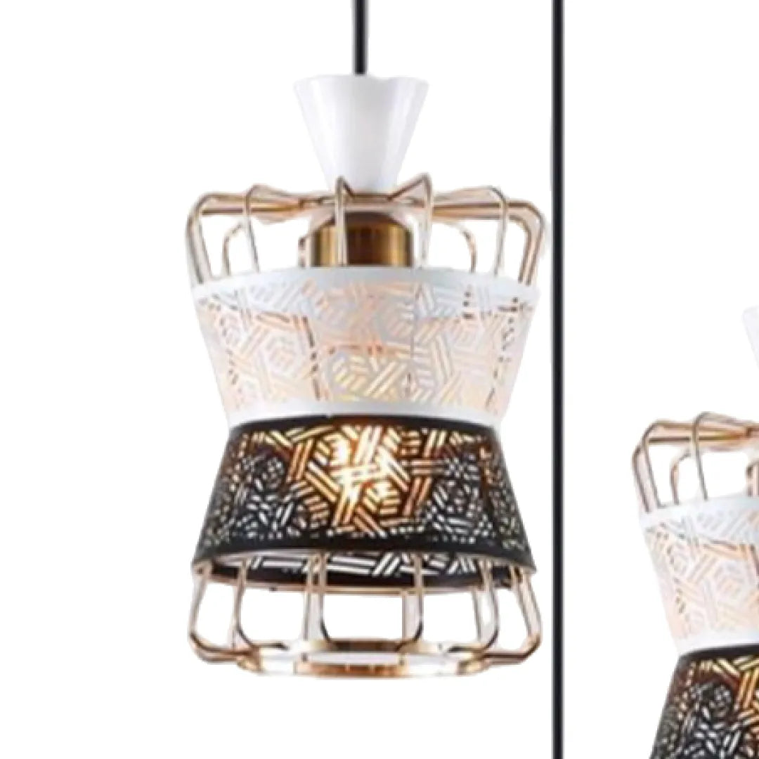 B&B Dual-Tone Carved Metal Triple Pendant Light – White & Black