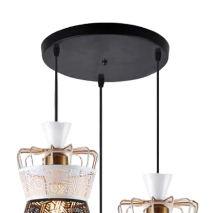 B&B Dual-Tone Carved Metal Triple Pendant Light – White & Black