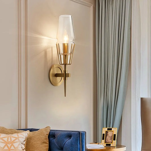 B&B Diamond Shape Glass & Metal Golden Wall Lamp