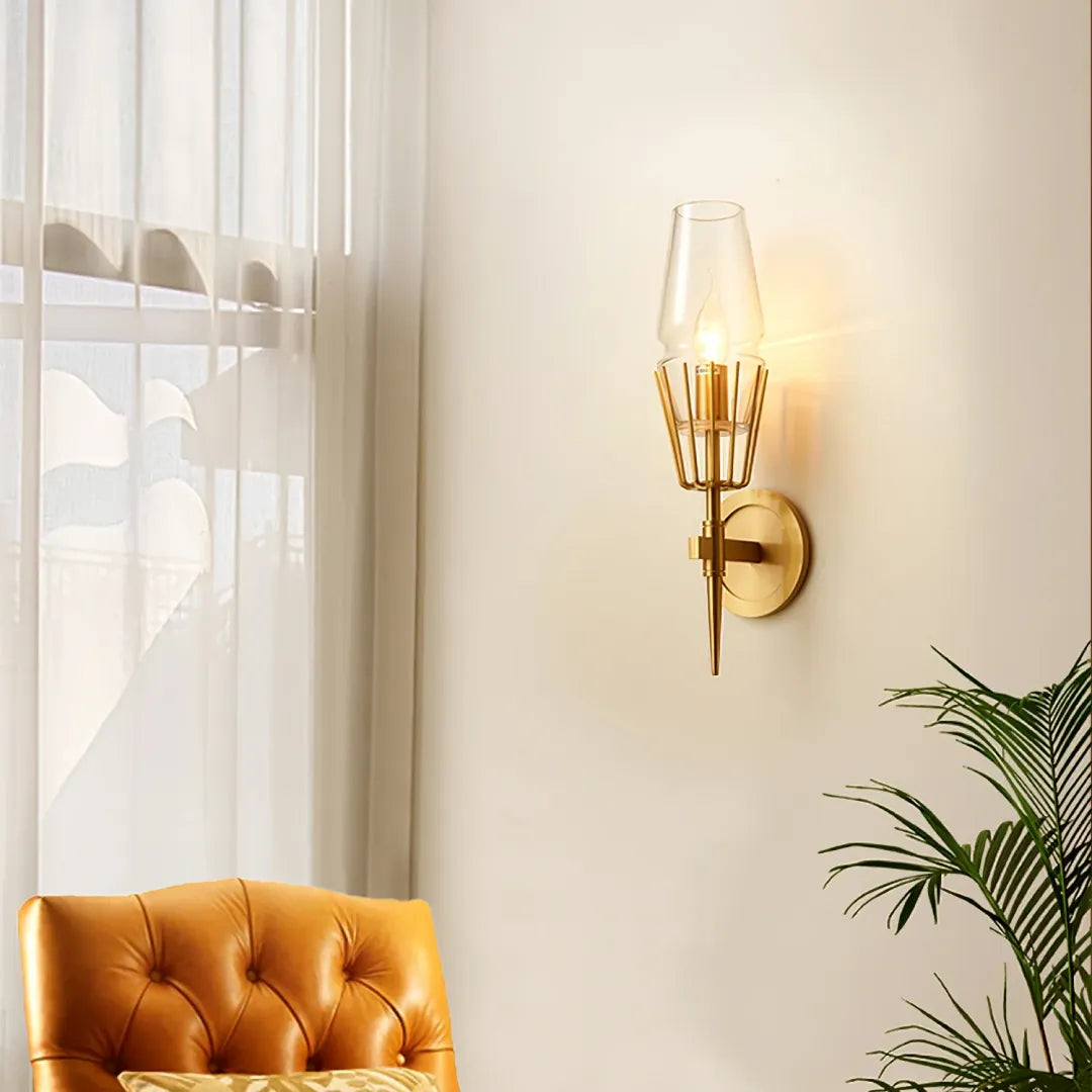 B&B Diamond Shape Glass & Metal Golden Wall Lamp