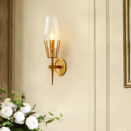 B&B Diamond Shape Glass & Metal Golden Wall Lamp (Pack of 2)