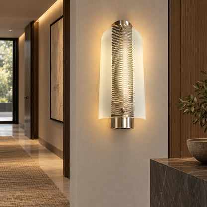 Frosted-glass wall light in a contemporary hallway