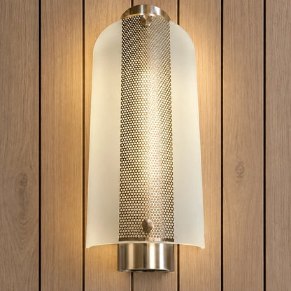 Frosted-glass perforated-panel wall light illuminated