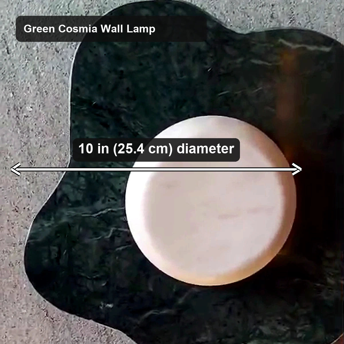 Green Cosmia Marble Wall Lamp - Green Cosmia Wall Lamp - verified dimensions marked on real product image