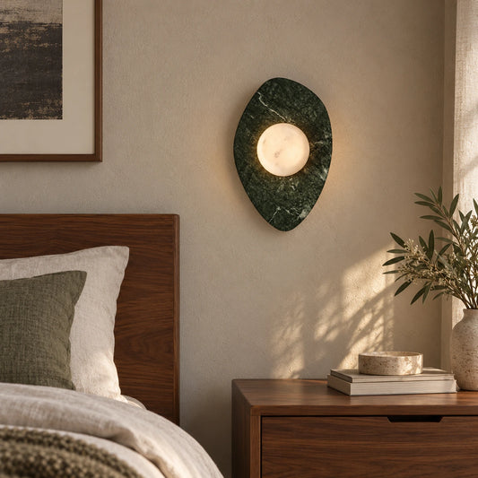 Sloppy Marble Wall Lamp, Green / White Stone, generated styled room scene based on real product video