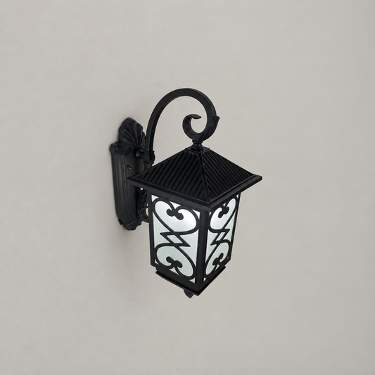 Heart-and-diamond panel wall lantern on a neutral wall, styled product overview