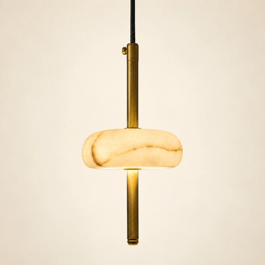 Generated studio view of SpaceAge marble pendant with gold fittings