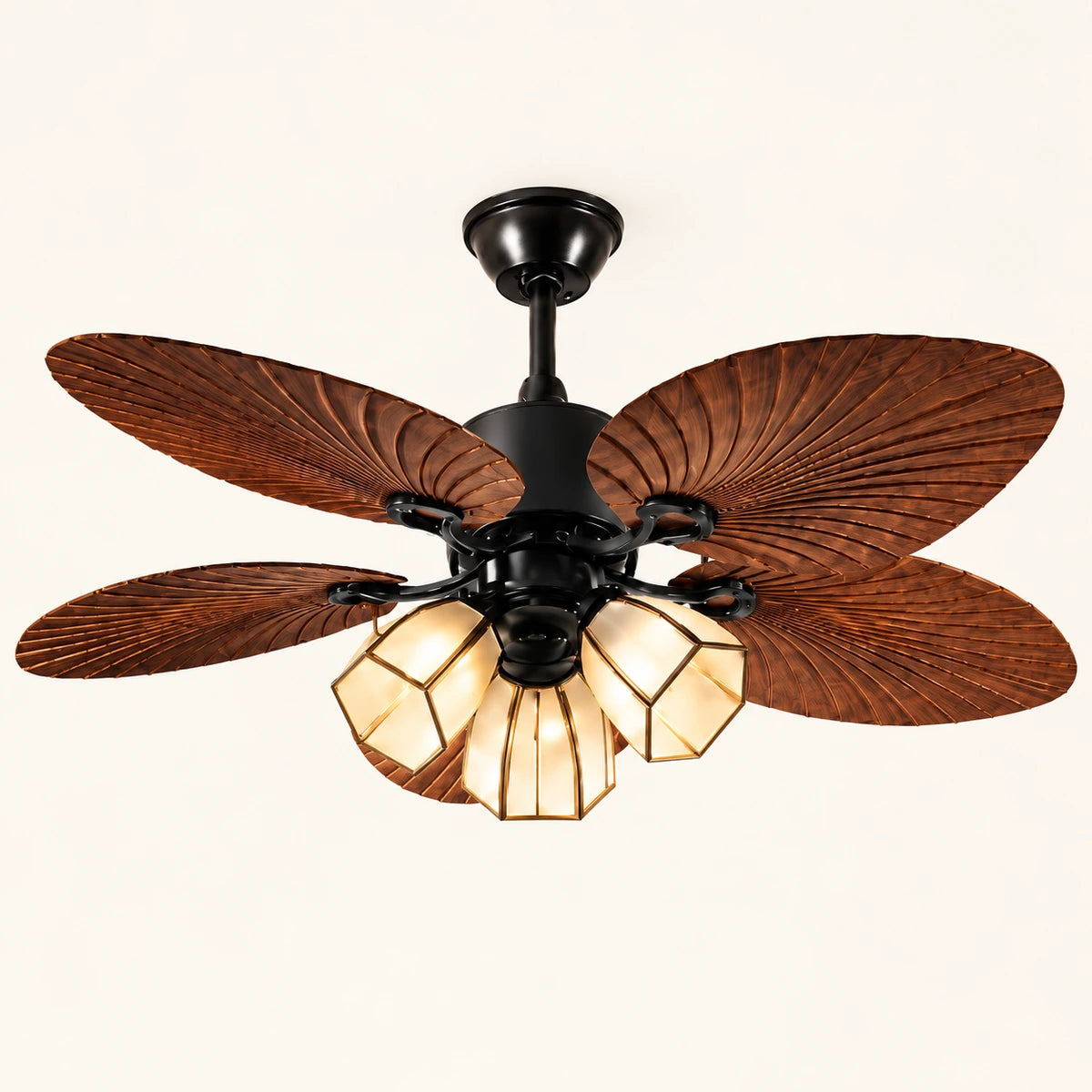 Arbor five-leaf ceiling fan with three faceted glass lights - hero