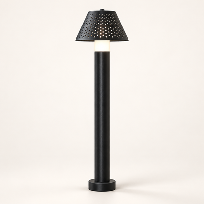 Linea matte-black LED bollard light on a clean premium studio background