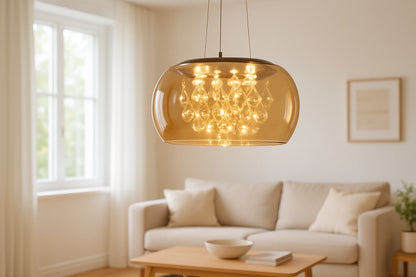 Amber Glaze Royal Pendant – Tinted Glass Dome & Sparkling Crystals