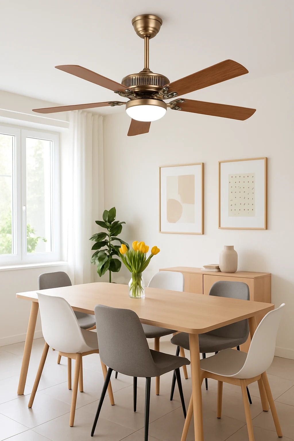 B&B Vintage Brass Ceiling Fan with LED Light – 52 Inch