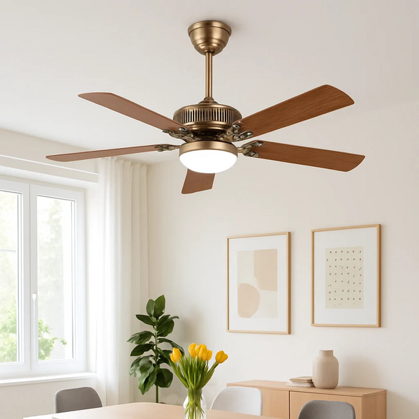 B&B Vintage Brass Ceiling Fan with LED Light – 52 Inch