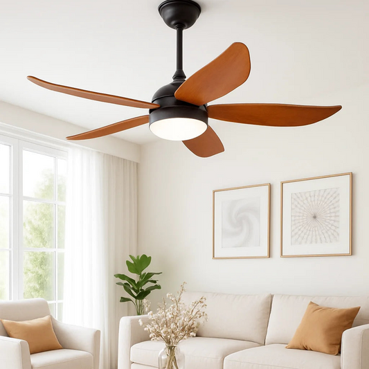 B&B BreezeNova Modern Curved Blade Ceiling Fan with LED Light – 52 Inch